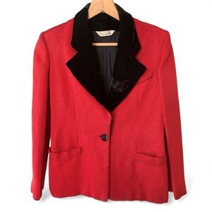 Oscar de la Renta Red Ribbed Black Velvet Women's Blazer